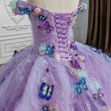 Quinceanera Dresses Off the Shoulder Party Dress Sweetheart Neck Lavender Tulle Ball Gown