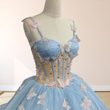 Quinceanera Dresses Spaghetti Straps Beading with 3D Butterfly Appliques