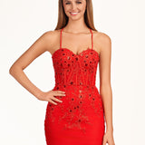 Sharlie | Red Sheath Beaded Flowers Homecoming Dress