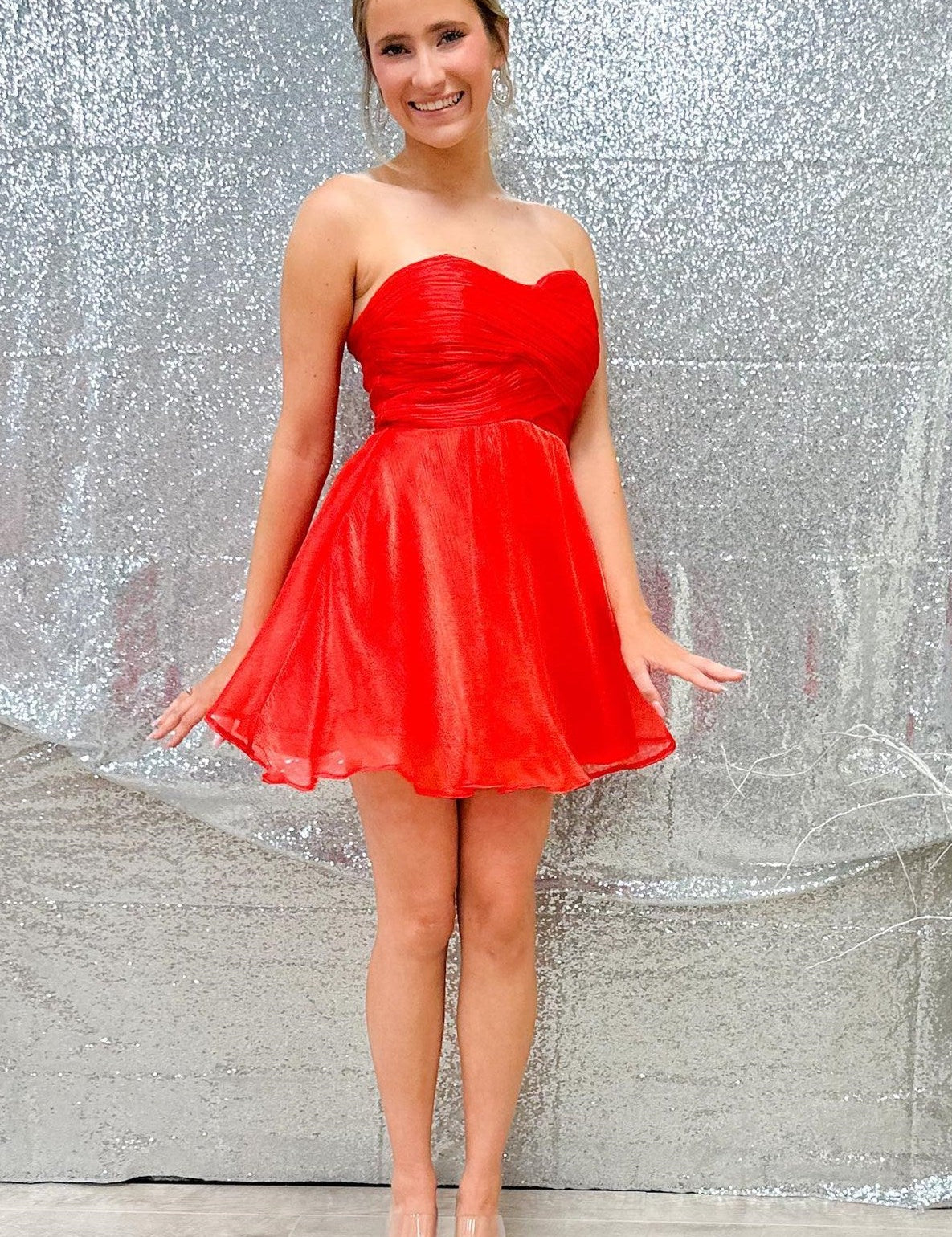 Red Strapless A-Line Short Homecoming Dress