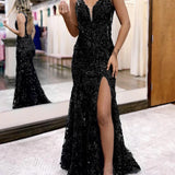 Avianna |Mermaid V Neck Sequined Lace Prom Dress with Slit