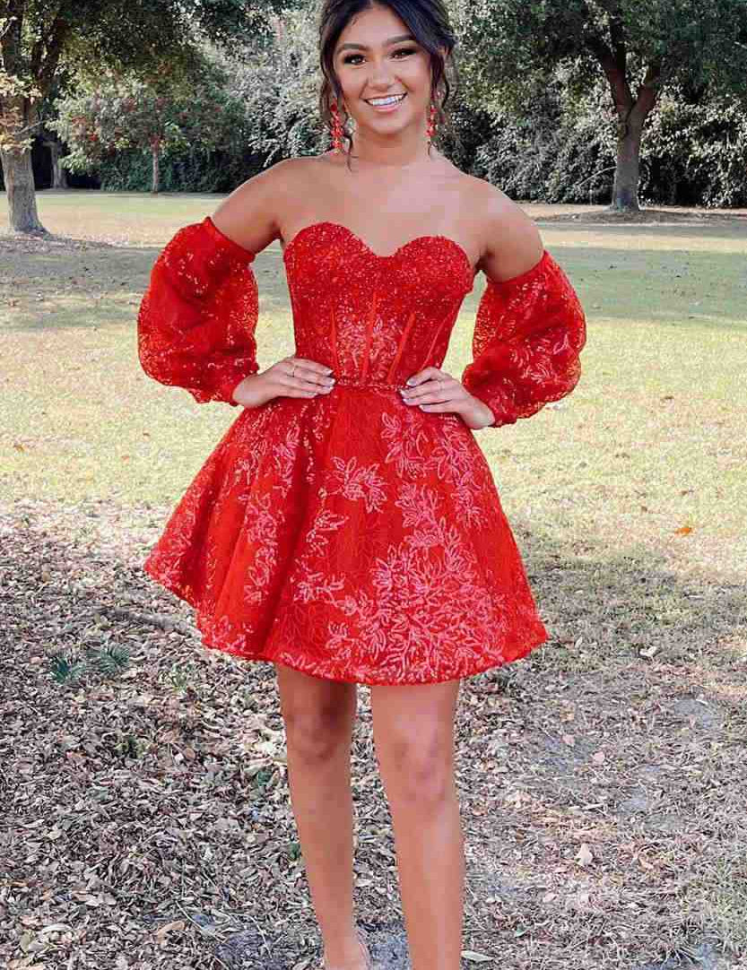 Lorna |A Line Sweetheart Corset Homecoming Dress with Sleeves