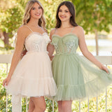 Rosa | Spaghetti Straps Tulle Lace Appliques  Short Prom Dresses With Bow