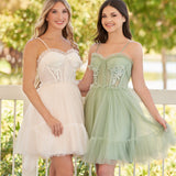 Rosa | Spaghetti Straps Tulle Lace Appliques  Short Prom Dresses With Bow