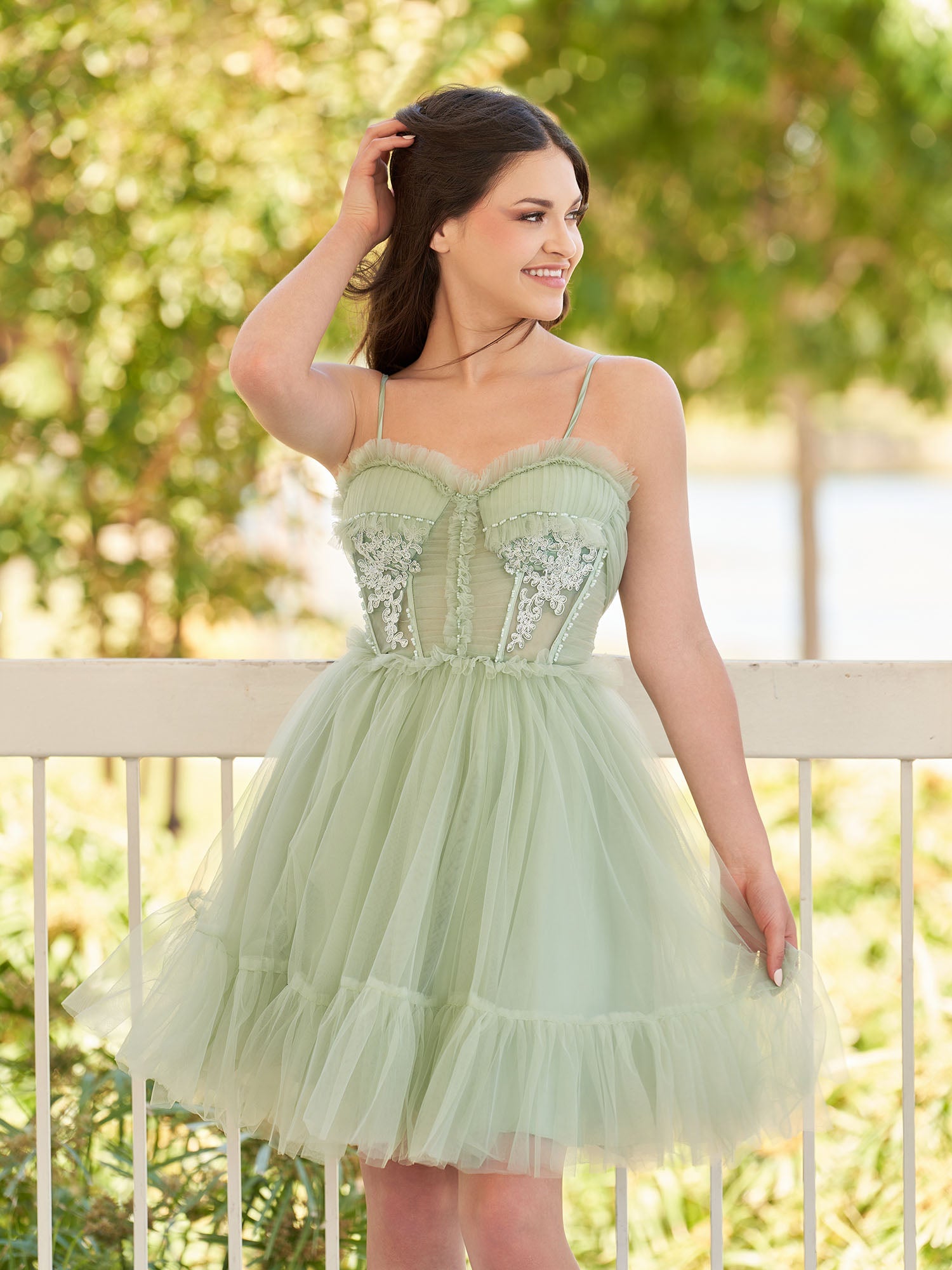 Rosa | Sage A-line Tulle Lace Appliques Short Homecoming Dresses With Bow