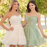 Rosa | Spaghetti Straps Tulle Lace Appliques  Short Prom Dresses With Bow