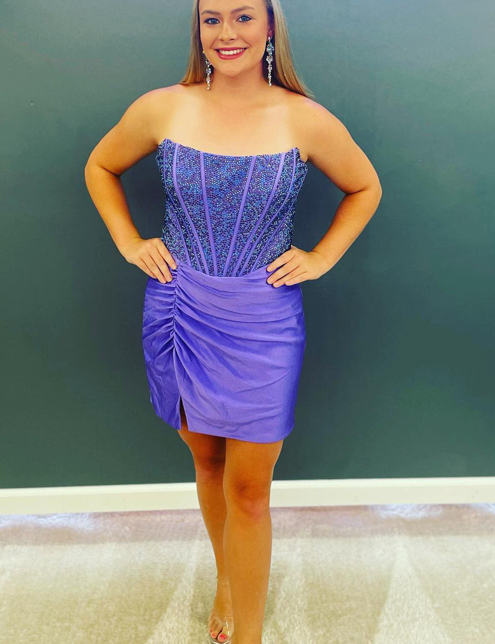 Royal Blue Strapless Beaded Tight Homecoming Dress