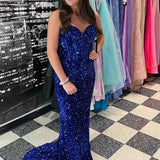 Sweetheart Mermaid Light Blue Sequin Long Prom Dress