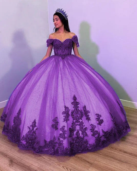 Royal Blue Tulle Off the Shoulder Quinceanera Dress Ball Gown