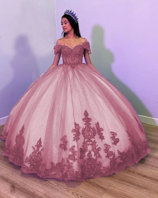 Royal Blue Tulle Off the Shoulder Quinceanera Dress Ball Gown