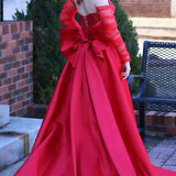 Sabriel | Red Sweetheart Satin Beaded Long Prom Dress With Split