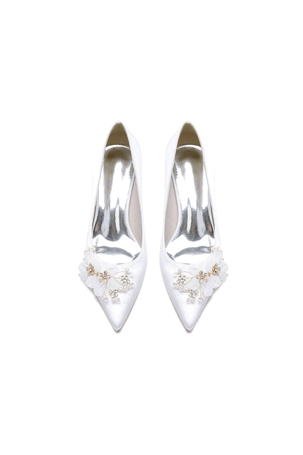 Satin Wedding Shoes Stiletto Heel With Rhinestone Flower