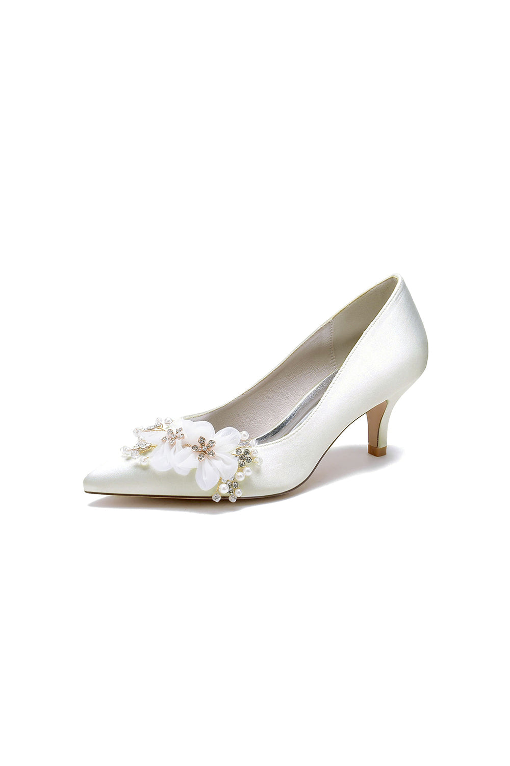 Satin Wedding Shoes Stiletto Heel With Rhinestone Flower