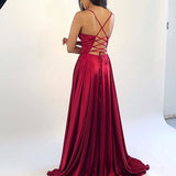 Tanya | Satin Long Dark Red Prom Dress