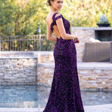 Grape Mermaid One-Shoulder Sequin Long Prom Dress with Slit