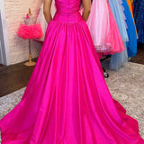 Seraphia | Strapless Fuchsia Beaded A-Line Long Prom Dresss