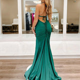 Seraphiel | Mermaid V Neck Elastic Satin Long Prom Dresses with Slit