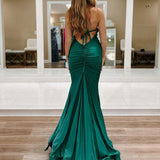 Seraphiel | Mermaid V Neck Elastic Satin Long Prom Dresses with Slit