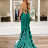 Seraphiel | Mermaid V Neck Elastic Satin Long Prom Dresses with Slit