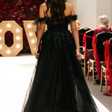 Sexy Off-the-shoulder Lace Appliques A-Line Floor-length Backless Black Wedding Bride Dress