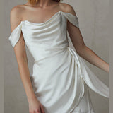 Sheath Off-The-Shoulder Short Mini Silk Like Satin Wedding Dresses