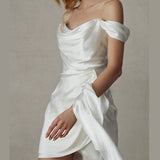 Sheath Off-The-Shoulder Short Mini Silk Like Satin Wedding Dresses