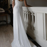 Sheath One-Shoulder Sleeveless Satin Wedding Dresses with Slit