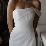 Sheath One-Shoulder Sleeveless Satin Wedding Dresses with Slit