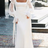 Mermaid Square Neckline Long Sleeves Satin Wedding Dresses