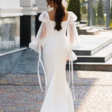 Mermaid Square Neckline Long Sleeves Satin Wedding Dresses