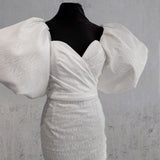 Sheath White Puff Sleeves Short V-Neck Wedding Dress