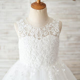 Sheer Back Lace Tulle Flower Girl Dress