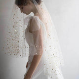 Shiny Bridal Veils with Gold Star Sparkly Wedding Veil