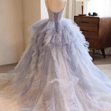 Quinceanera Dress Blue Tulle Long Prom Gown Blue Tulle Long Sweet Dress