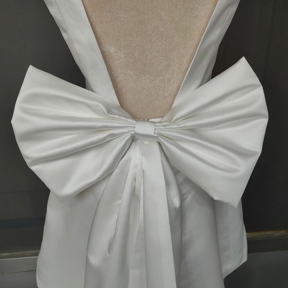 A-Line Satin V-Neck Short Wedding Dress with Large Bow