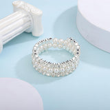 Silver 3 Row Pearl Layered Adjustable Stretch Wrap Cuff Bracelets with Rhinestone