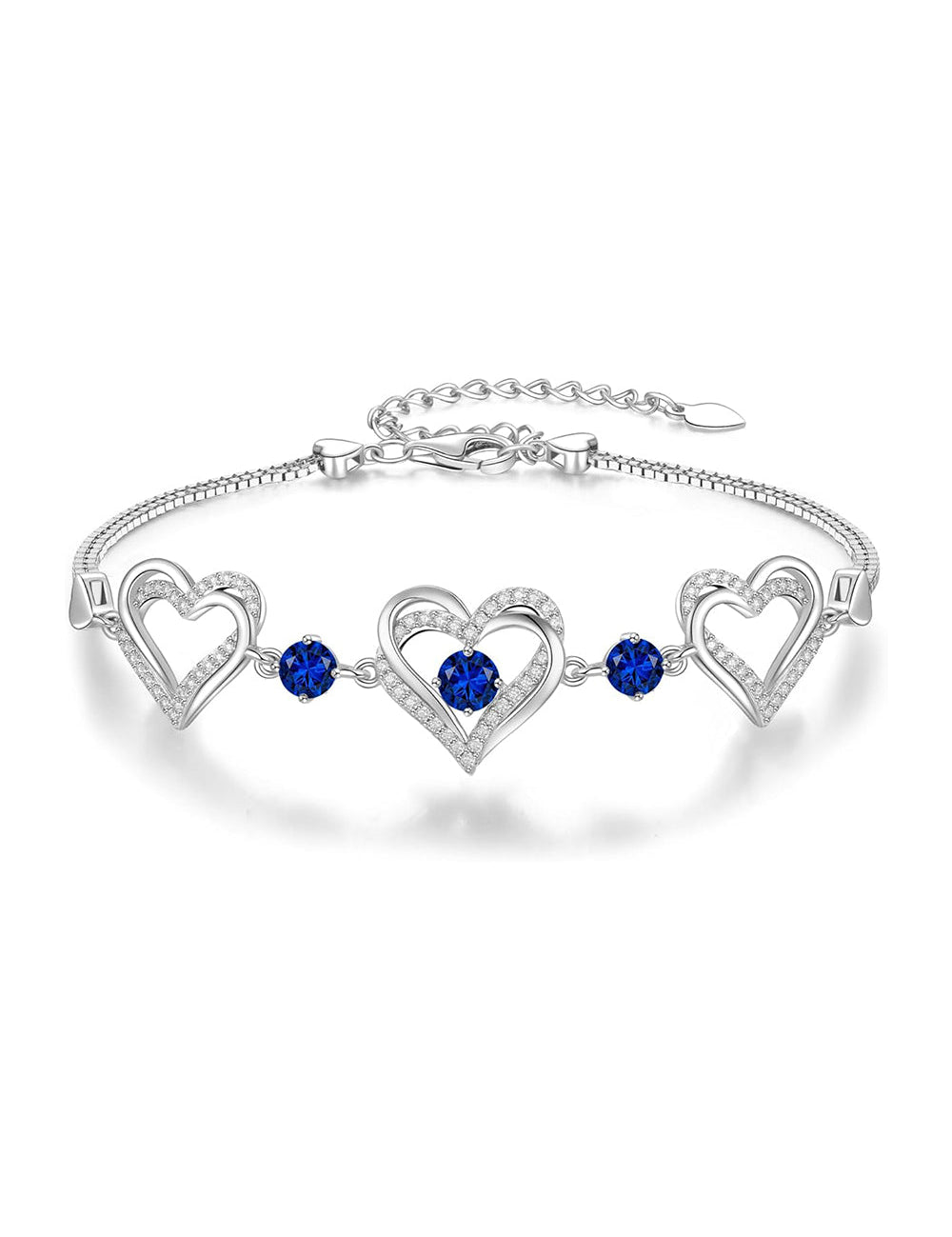 Silver Love Heart Link Adjustable Chain Bracelets with Birthstone