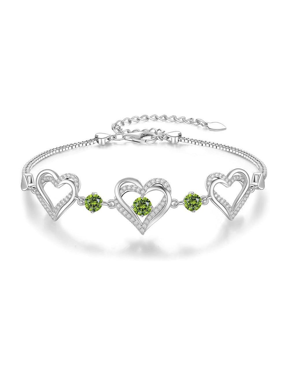 Silver Love Heart Link Adjustable Chain Bracelets with Birthstone