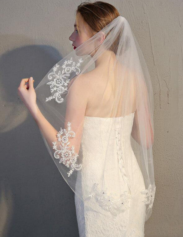 Simmple Short Wedding Veil Lace Mantilla Veils