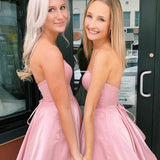 Simple A-Line Strapless Pink Short Homecoming Dresses