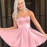 Simple A-Line Strapless Pink Short Homecoming Dresses