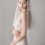 Simple Champagne Short Wedding Veils Blusher Veil