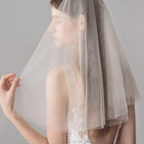 Simple Champagne Short Wedding Veils Blusher Veil