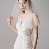 Simple Champagne Short Wedding Veils Blusher Veil