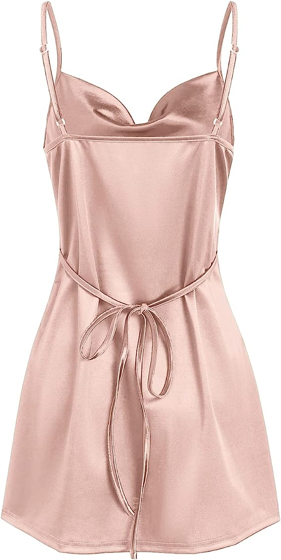 Simple Cowl Neck Champagne Satin Homecoming Dress