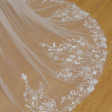 Simple Floral Lace Chapel Train Veil Bridal Veil Wedding Veil