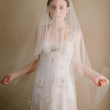 Simple Ivory Tulle Drop Veil Crystal Comb Wedding Veils