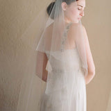 Simple Ivory Tulle Drop Veil Crystal Comb Wedding Veils