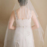 Simple Ivory Tulle Drop Veil Crystal Comb Wedding Veils