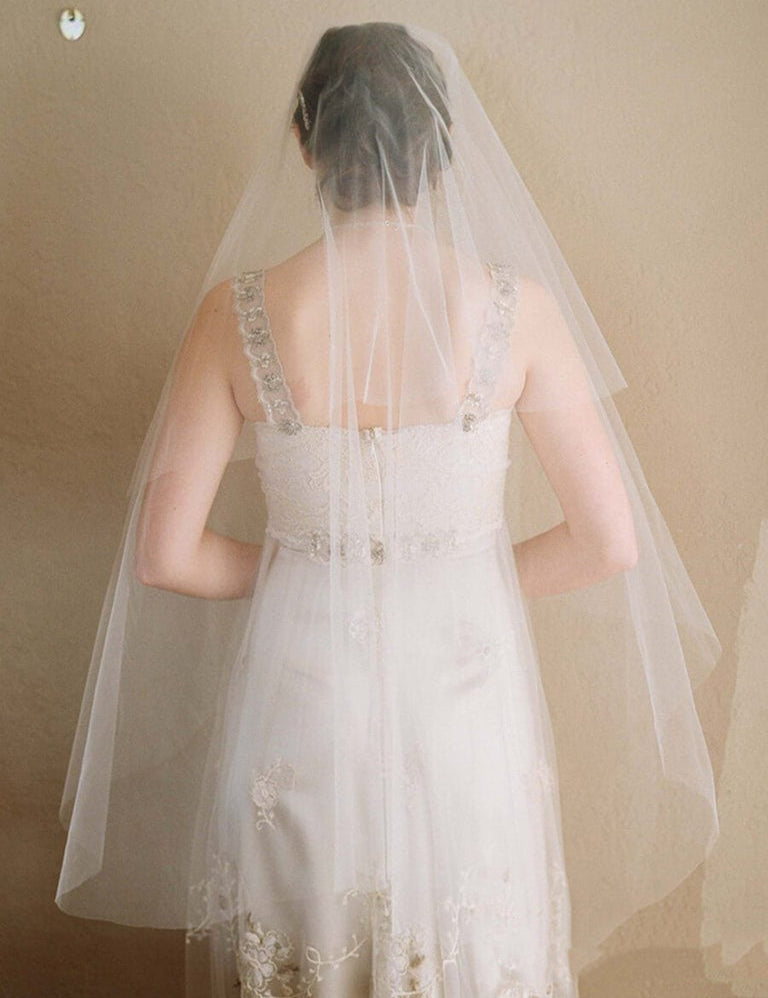 Simple Ivory Tulle Drop Veil Crystal Comb Wedding Veils